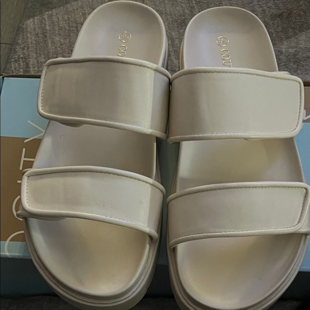 Women's Cream Slide Sandals